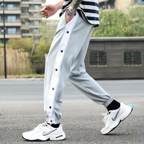 2021 Men Spring Autumn Campus Style Full Buckle High Waist Trousers Fashion Streetwear Casual All-match Stitching Sports Pants