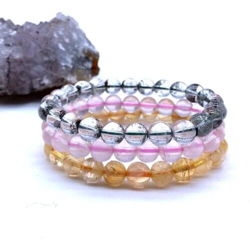 8 mm Stone Beads Bracelet Sets Color Crystals Citrines Green Moss Beaded Wrist Men Women Natural Bangle Elastic Drop Shipping