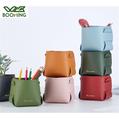 WBBOOMING Desktop Storage Box Multi-functional Waterproof Nordic INS Leather PU Cosmetic Brush Storage Pen Holder Box
