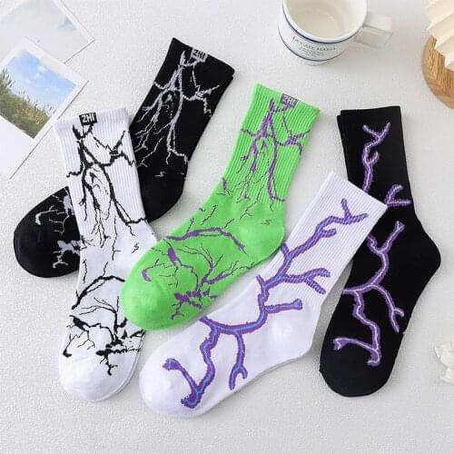 Lightning Socks Women Cotton Black Fashion Casual Novelty Short Sock Ladies High Quality Female Funny Harajuku Middle Tube Sox