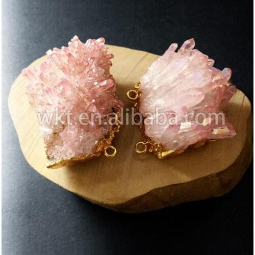 WT-P619 Spiritual crystal stone natural aura quartz pink randomly stone with double loops in high quality for wholesale