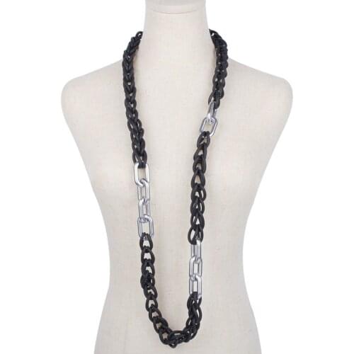 Gothic Long Thick Chains Necklaces Streetwear Black Neck Chain For Men Vintage Handmade Choker Necklace Statement Rubber Jewelry