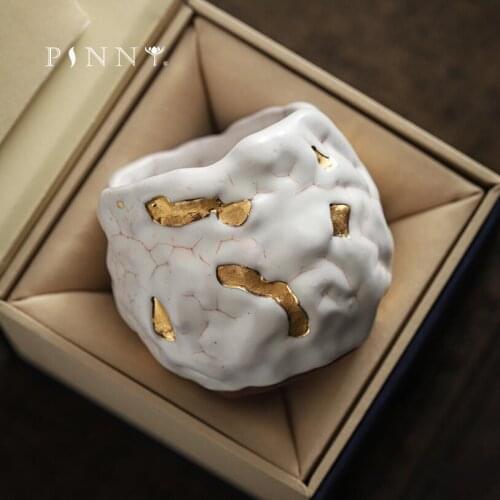 PINNY 150ML Retro Ceramic Gilt Teacups 24 k gold ornament Japanese Traditional Kung Fu Tea Cups With Gift Box
