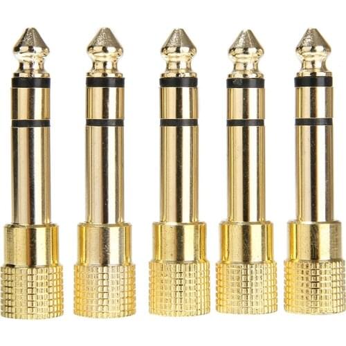 5pcs 6.3mm Male to 3.5mm Female Adapter 1/4In Male Plug to 1/8In Jack Headphone Stereo Audio Connector 6.3 to 3.5mm Converter