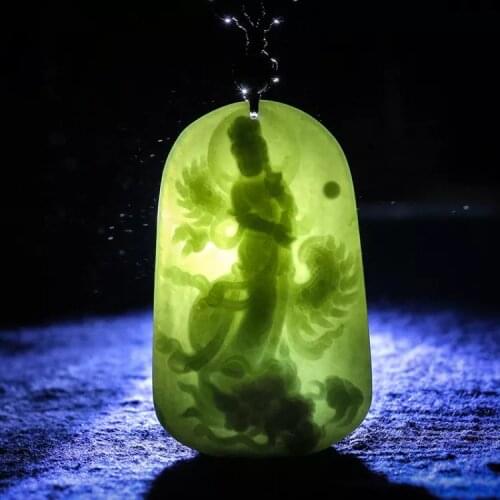 Natural green jade pendant hand-carved guanyin lotus jade pendants brand men women necklaces jadeite jade jewelry necklace