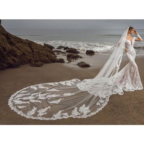 Stunning 500cm Long Wedding Veil with Lace Appliques Edge White Bridal Veils Vestido De Noiva Longo Custom Made