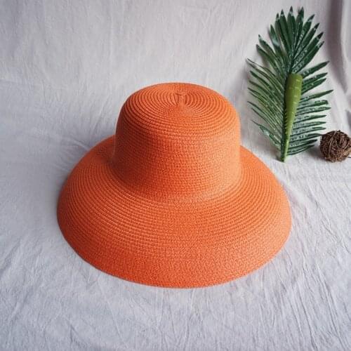 Vintage SunShade Hat Ladies Pure Color Hepburn Style Holiday 56-58CM Elegant Temperament Summer Fashion High Quality Straw Hat