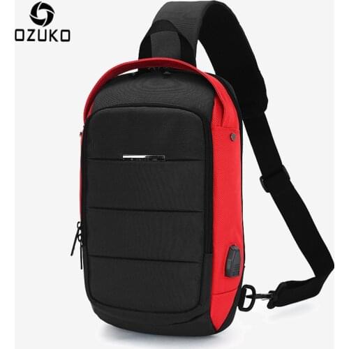 OZUKO Casual Mens Chest Pack Waterproof Crossbody Bags Male USB Charging Shoulder Bag Large Capacity Oxford Messenger Bag 2019