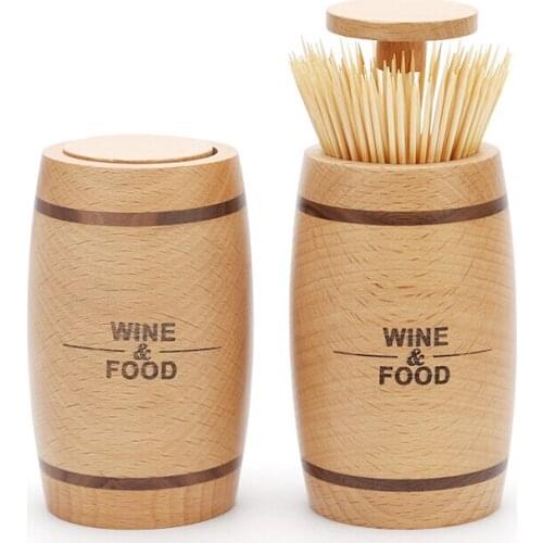 Solid Wood Toothpick Holder Wine Barrel Creative Home Push-type Toothpick Box European personality toothpick cans cute