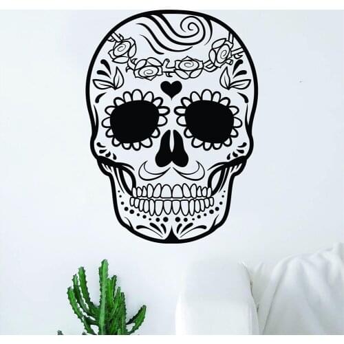 Sugar Skull Dead Rose Pattern Vinyl Wall Decal Home Decor Art Mural Removable Wall Stickers