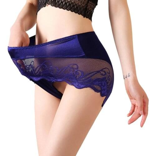 High Quality Sexy Lace Silky Women Panties Hollow Out Breathable Underwear Brief Plus Size 6XL Panties Lingeries Intimates