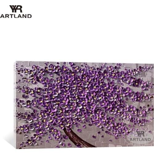 YYR-ARTLAND Large sizes purple flowers for wall decoration Handmade abstarct oil painting on canvas hanging picture for room