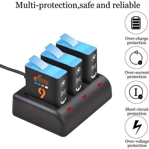 Pickle Power Hero 9 Replacement Batteries + 3-Channel USB Quick Charger for GoPro Hero 9 Black AHDBT-901