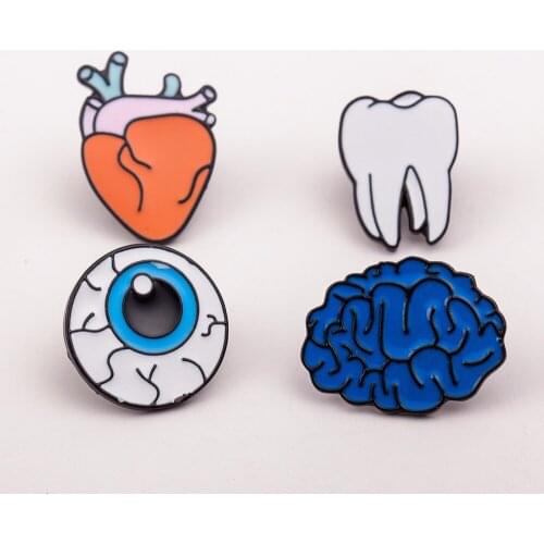 New Design Cartoon Heart Teeth Eye Brain Brooches for Women