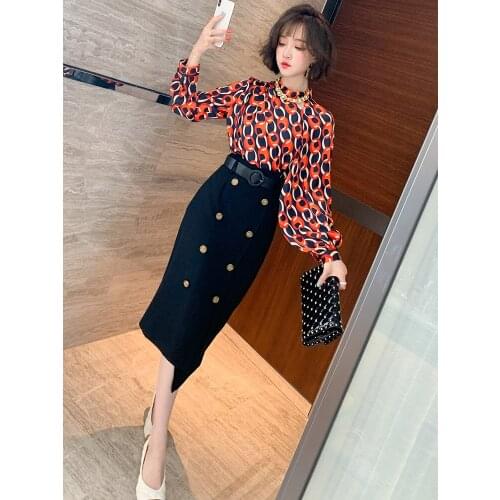 Fashion high waist slim double breasted metal buttons split irregular hem skirt womens 2020 early autumn