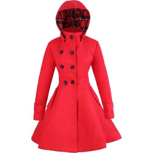 Winter coat women double breasted swing overcoat girls long sleeved hoodies ladies coats pockets mid-long warm wool coat jacket
