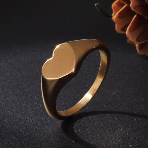 SoulMen Gold Color Loving Heart Signet Rings For Women Female Wedding Band Anniversary Gift Jewelry Laser Engraved Free