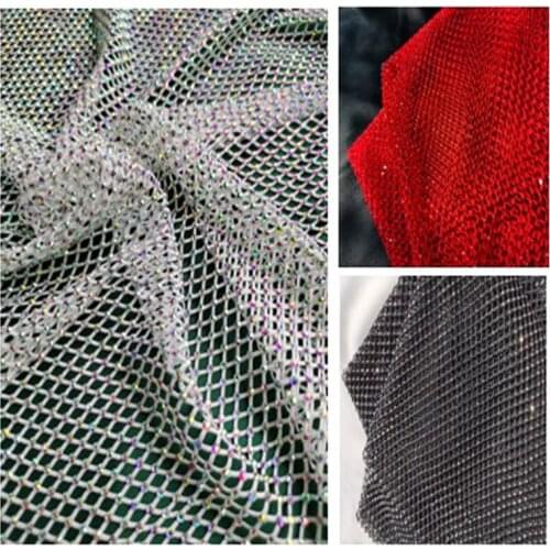 ZYOKRA Bling Bing Red Black AB Rhinestone Mesh Fabric Glitter Glass Crystal Trim High Elastic Strass Applique Customzied Service