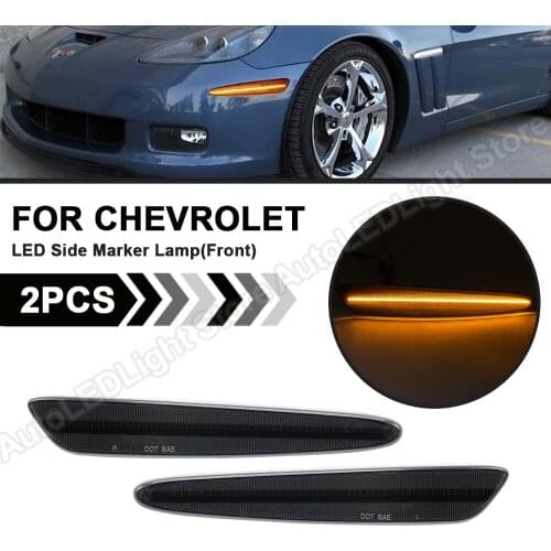 2Pcs For 2005 2006 2007 2008 2009 2010 2011 2012 2013 Chevrolet Chevy C6 Front LED Side Marker Lamp Smoke Lens OEM 10440721