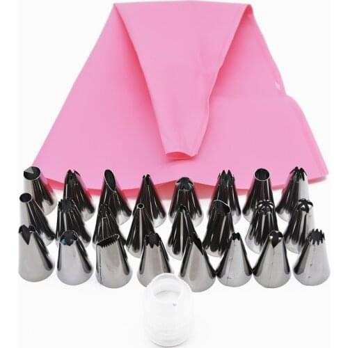 26pcs Cake Decorating Tip Set Reusable Silicone Pastry Bags Stainless Nozzels for Home Kitchen Supplies Cake Decorating Tools