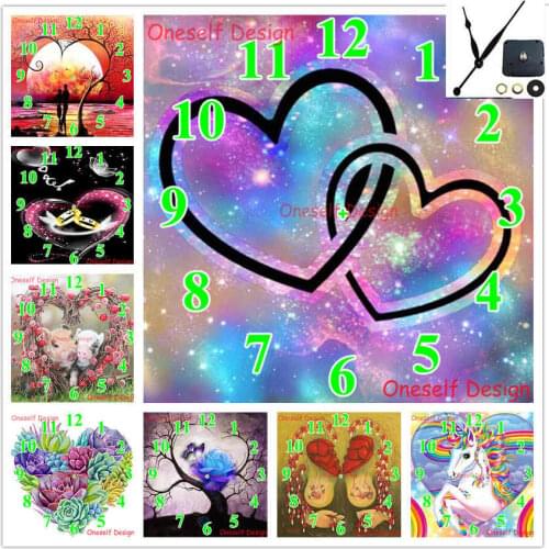 Diamond mosaic sale diamond painting with clock diamond embroidery set clock heart rhinestone pictures decor home wall sticker