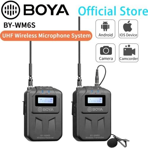 BOYA BY-WM6S UHF wireless microphone system 3.5mm output for smartphone, tablet, DSLR camera, camcorder, audio recorder