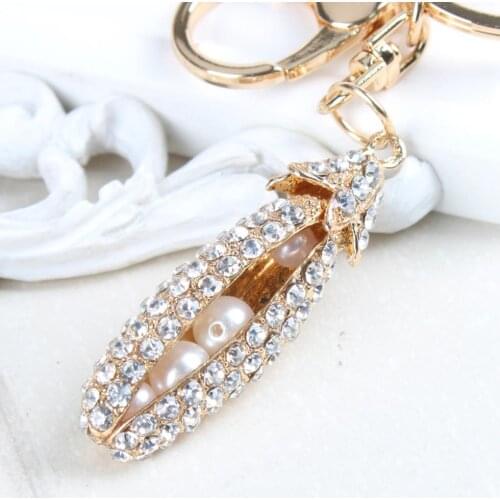 Bean Pearl Pod Lovely Fashion Cute Rhinestone Crystal Purse Bag Key Chain Women In Jewelry Best Gift For Lover Nice&Light