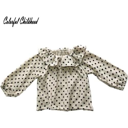 Baby Girls Blouses Long Sleeve Shirts Peter Pan Collar Tunic White Long Sleeve princess top polka dot linen Blouse For Kids Girl