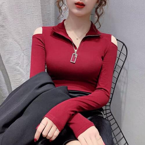 Blouse Women Womens Long-Sleeved Shirts Slim Fit Autumn Wear Sexy Zipper Top Blusas Ropa De Mujer