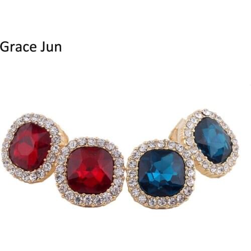 Grace Jun(TM) 2 Color Choose Bridal Big Crystal Rhinestone Square Clip on Earrings Without Piercing for Women Charm Ear Clip