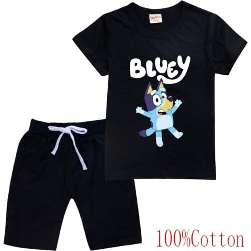 Bingo blueye Kids New Children Summer short sleeve suit T-shirt suit Cartoon printed raglan girls clothes High-quality homewear