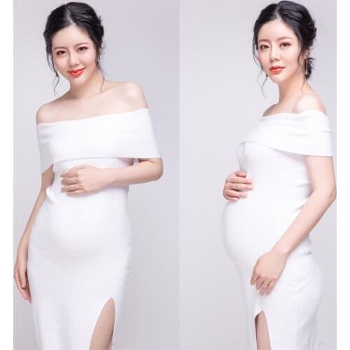 Photography Photo Shooting Dress Party Clothes for pregnant women Wedding Dress Long Slit skirt White Fashion