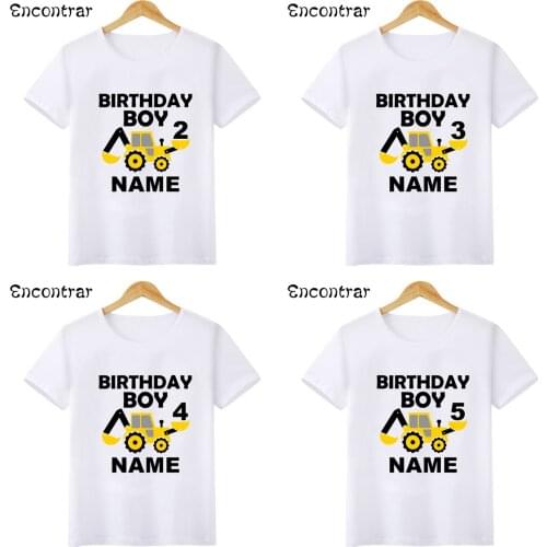 Excavator Boys T shirt 1 2 3 4 5 6 7 8 9 Years Birthday Customize Name Kids T-shirt Cute Car Baby Children Party Clothes,HKP2485
