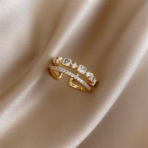 Exquisite Zircon Double Opening Ring For Woman Fashion Korean Jewelry 2021 New Wedding Party Luxury Accessories Unusual Rings