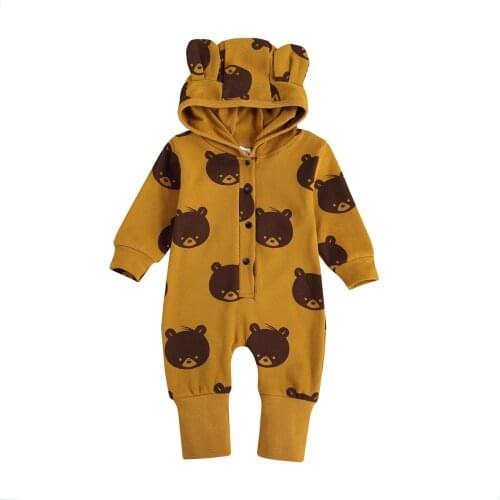New Baby Girl Boy Hooded Jumpsuit 3D Ears Hooded Long Sleeve Romper Cartoon Animal Autumn Cotton Clothes