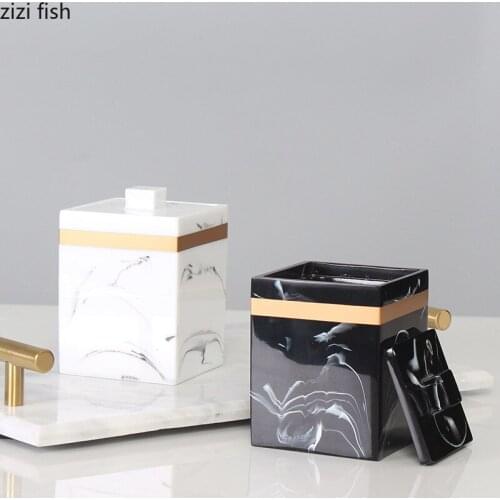 Resin Cotton Swab Box Toothpick Holder Square Jewelry Box Home Desktop Storage Boxes with Cover Organizer Cotton Swab Holder