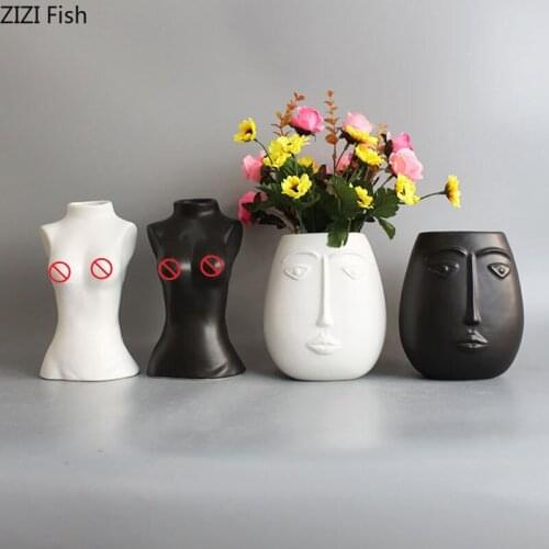 Simplicity Matte Porcelain Vases for Flowers Human Body Ceramic Vase Desk Decoration Figure Bust Statue Modern Nordic Home Decor