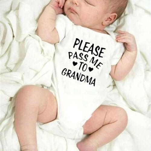 Cute Newborn Baby Girls Boys Clothes Please Pass Me To Grandma Pattern Print Baby Bodysuit Romper Cotton Summer Infant Jumpsuit