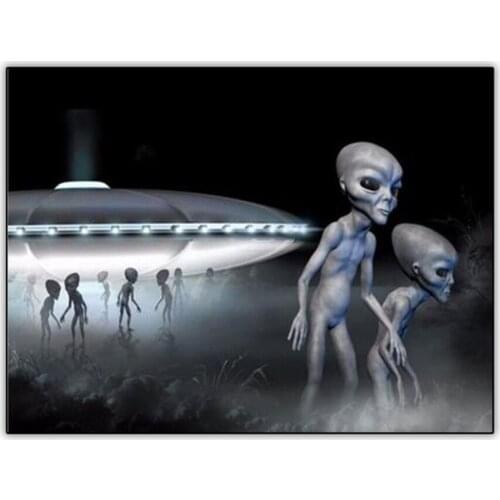 Full Drill Square 5d DIY Diamond Painting Set UFO Alien Picture Home Decor Diamond Art Paintings Mosaic Embroidery Accessories