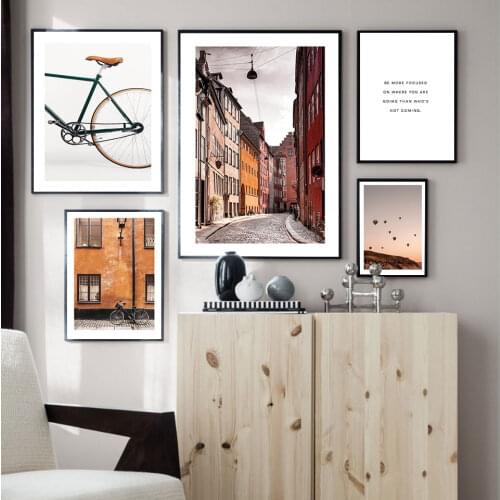 Retro Bike Poster Town Street Canvas Painting Wall Art Print Focus Quote Modern Picture For Living Room On The Wall Home Decor