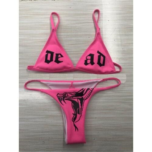 Newest arrival Womens Sexy Pattern Printing Bikini Sleeveless Sling Tops Briefs Swimsuit Classic Bare Midriff Two-pieces Set