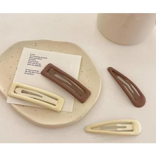 New Geometric Waterdrop Rectangle Milk Coffee Color Simple Metal Hair Clip Hairpin Headdress for Women Sweet Hair Accessories