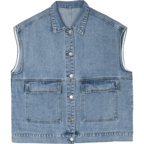 Autumn Korean Style Tooling Denim Vest Women Sleeveless Waistcoat Loose Waistcoat Jacket SA187