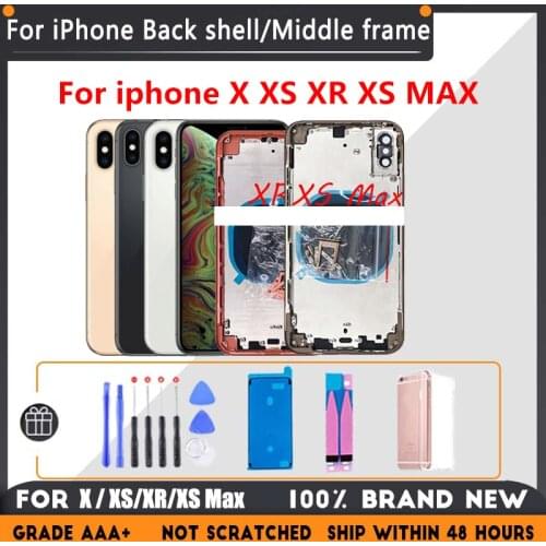 Back Cover For iphone X XS XR XS Max Back Housing Cover High Quality Rear Door Chassis Middle Frame glass SIM Tray +Side Key
