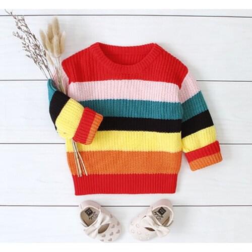 Christmas Rainbow Sweaters Baby Girls Boys Clothes Winter Long Sleeve Cartoon Sweater Christmas Party Chidlren Girls Clothing
