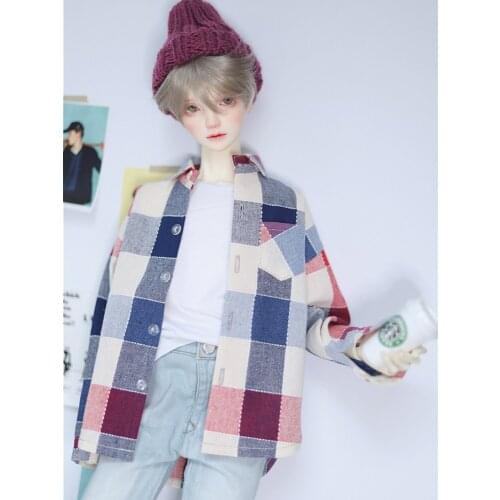 New BJD Doll Clothes Top Casual Plaid Linen Cotton Long-Sleeve Shirt Loose-Fit Yellow/Brown/Red for 1/3 1/4 Uncle Accessories
