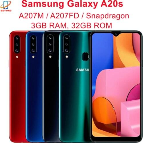 Samsung Galaxy A20s A207FD A207M RAM 3GB ROM 32GB Octa Core 6.5" 3 Camera Fingerprint Original 4G LTE Mobile Phone