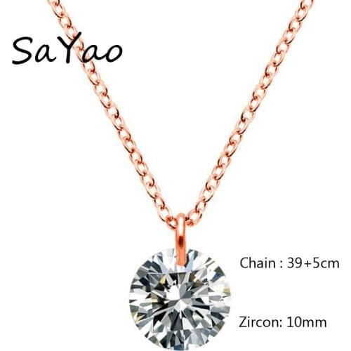 SaYao 1 Piece Silver High Quality Stainless Steel Necklace Love Zircon Choker Necklace Cubic Zirconia Pendant Necklaces Gift