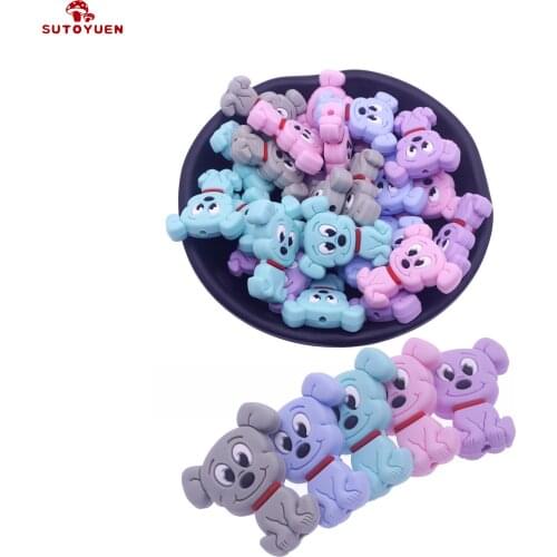 Sutoyuen 20pc Food Grade Cartoon Mini Puppy Dog Silicone Beads BPA Free Chewing Animals Bead DIY Pacifier Baby Teething Toys