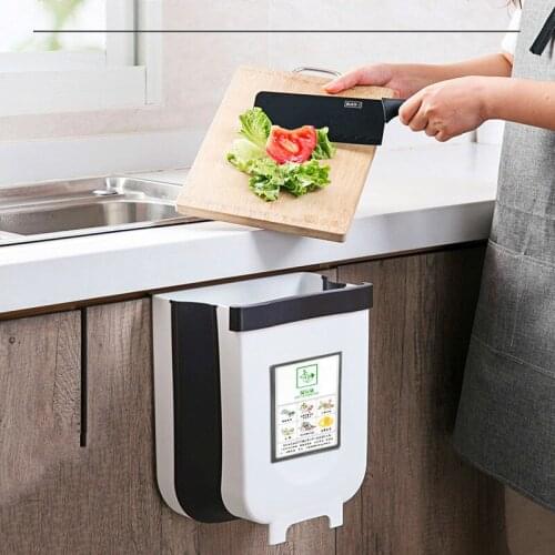 Folding Trash Can Kitchen Car Kitchen Classification Paper Basket Wall-Mounted Storage and Finishing Trash Can